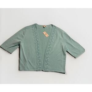 Talbots Cardigan Womens Sz  M Blue Trim Open Front Cropped Sweater NWT (A35)